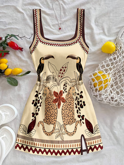 Damen Mini Kleid mit exotischem Tier-Print und modernem Schnitt – Sommerkleid für Urlaub & Freizeit