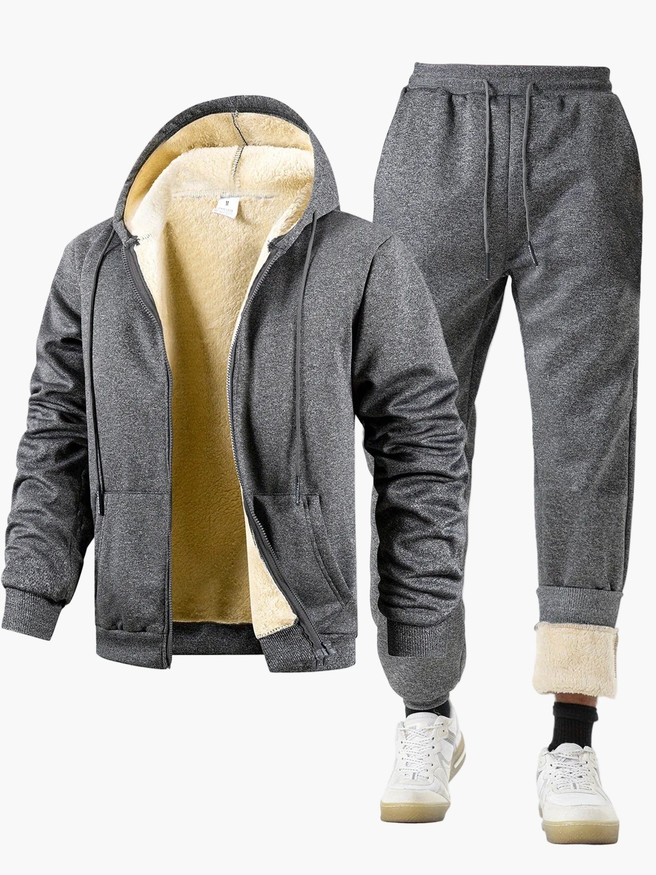 Herren Fleece Gefüttertes Hoodie Jogginganzug Set – Lässiger Style für Herbst & Winter