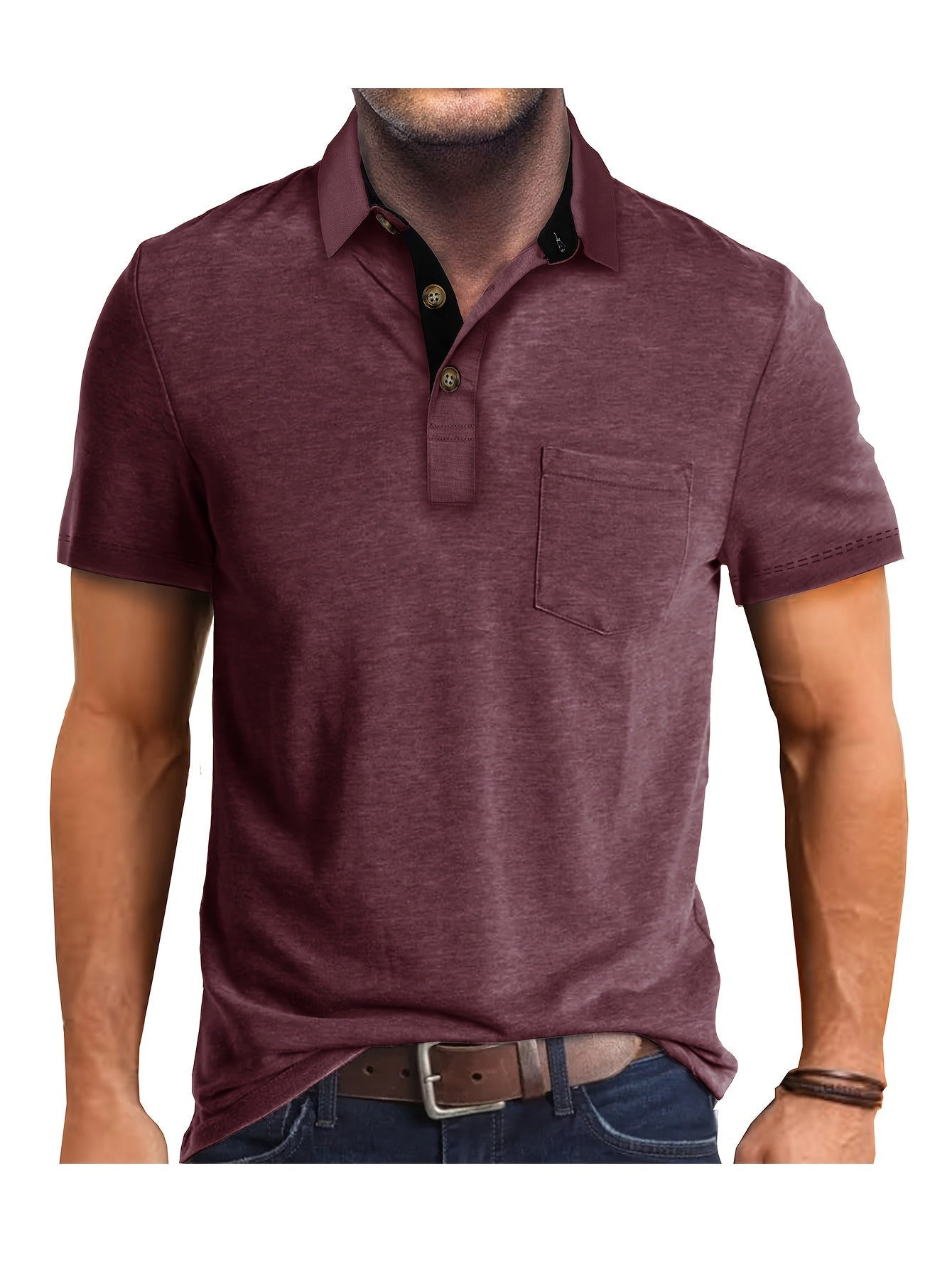 Herren Poloshirt mit Brusttasche und Kontrast-Kragen