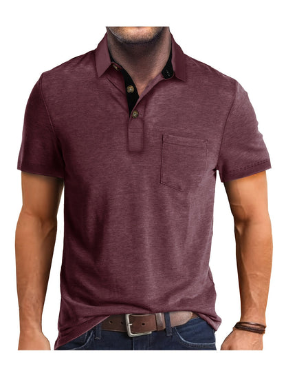 Herren Poloshirt mit Brusttasche und Kontrast-Kragen