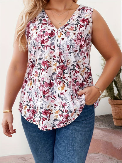 Damen Ärmellose Bluse mit Blumenmuster und V-Ausschnitt – Eleganter Sommer-Style für Alltag und Freizeit