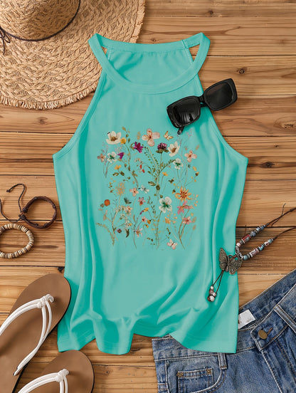 Damen Sommer Tanktop mit Blumenmuster – Lässiges Freizeitshirt für den Alltag und Urlaub