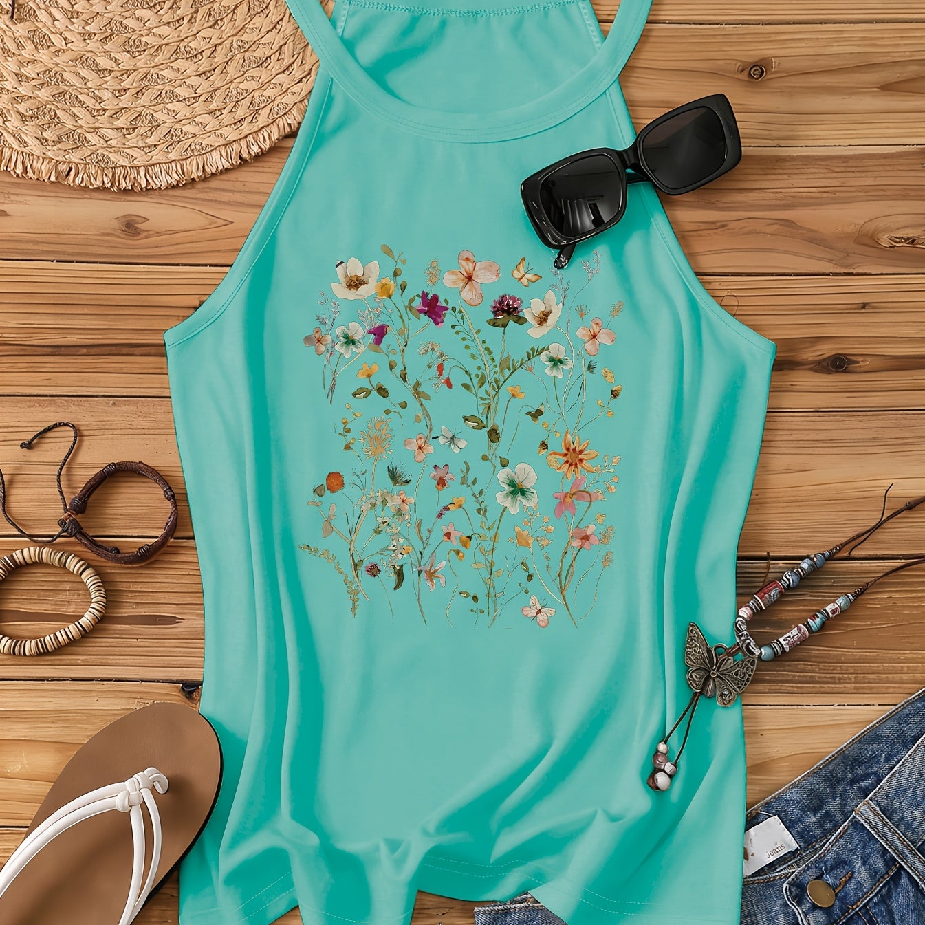 Damen Sommer Tanktop mit Blumenmuster – Lässiges Freizeitshirt für den Alltag und Urlaub