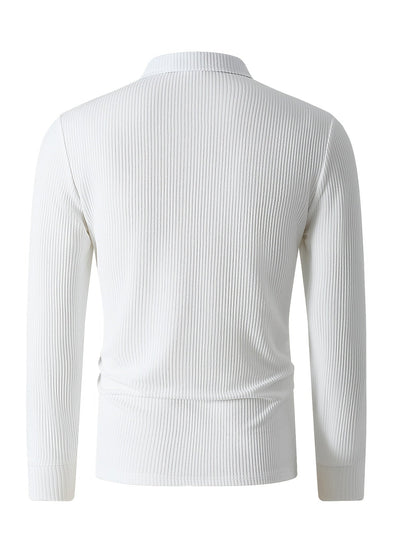 Herren Rippstrick Poloshirt Langarm mit Reißverschluss Kragen