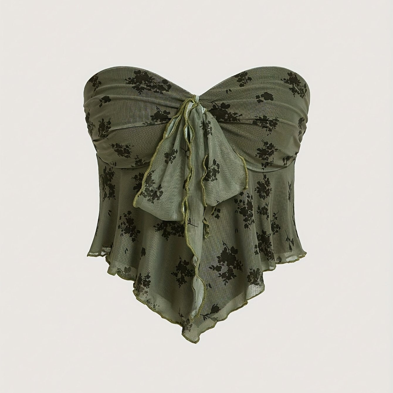 Damen Bandeau Top mit Schleifen-Detail und Blumenmuster – Elegantes Bustier für besondere Anlässe