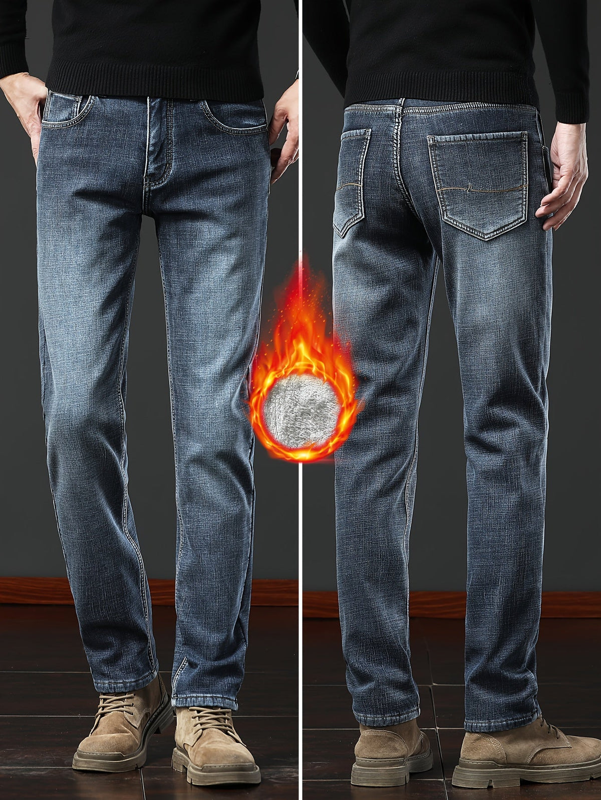 Jeans Herren gefüttert Winterhose aus Denim mit Teddyfutter