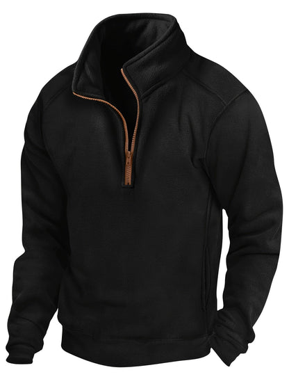 Fleece Pullover Herren mit Reißverschluss Stehkragen, Warm & Bequem
