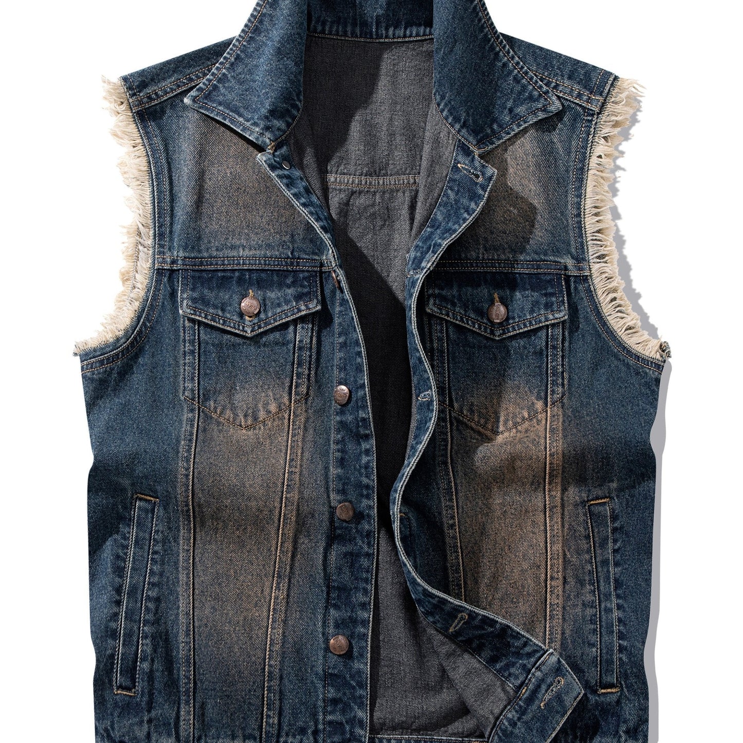 Jeansweste Herren Denim Blau Ärmellos mit Knopfleiste