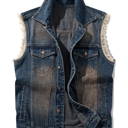 Jeansweste Herren Denim Blau Ärmellos mit Knopfleiste