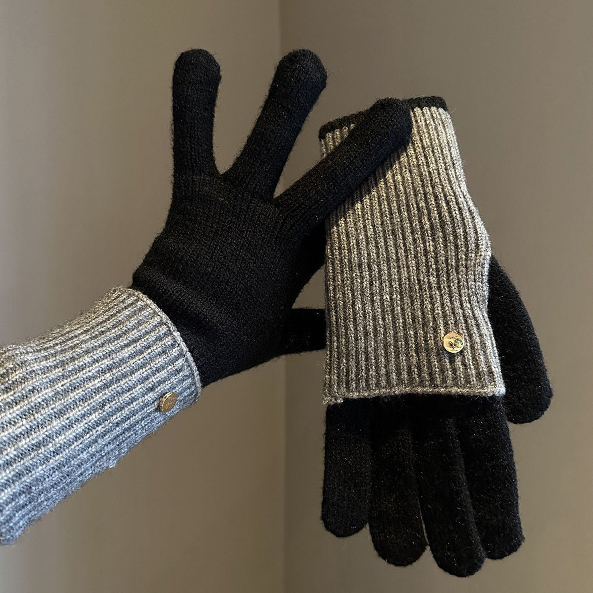 Damen Strickhandschuhe 2-in-1, Fingerlos & mit Fingern, Winter Wärme Handschuhe