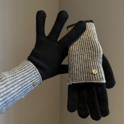 Damen Strickhandschuhe 2-in-1, Fingerlos & mit Fingern, Winter Wärme Handschuhe
