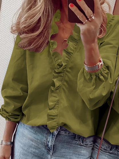 Damen Rüschenbluse Elegant Freizeitstil – Modische Langarmbluse für Alltag & Büro