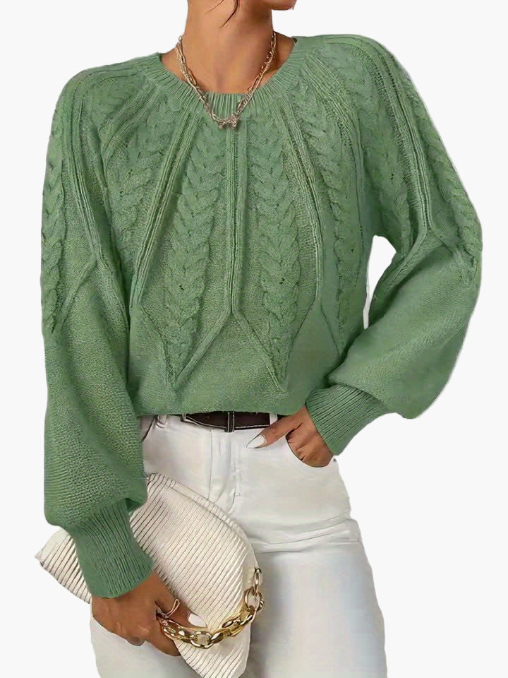 Damen Strickpullover mit Zopfmuster und Rundhalsausschnitt – Eleganter Alltagslook für Frühling & Herbst