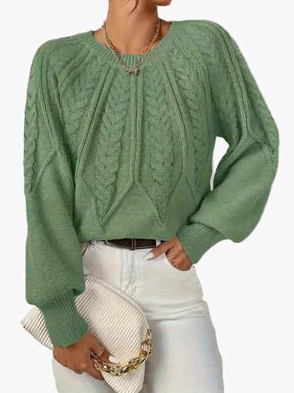 Damen Strickpullover mit Zopfmuster und Rundhalsausschnitt – Eleganter Alltagslook für Frühling & Herbst