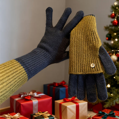 Damen Strickhandschuhe 2-in-1, Fingerlos & mit Fingern, Winter Wärme Handschuhe