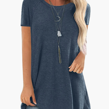 Damen Tunika T-Shirt mit kurzen Ärmeln und lockerem Schnitt – Bequemes Freizeit-Oberteil für Alltag und Büro