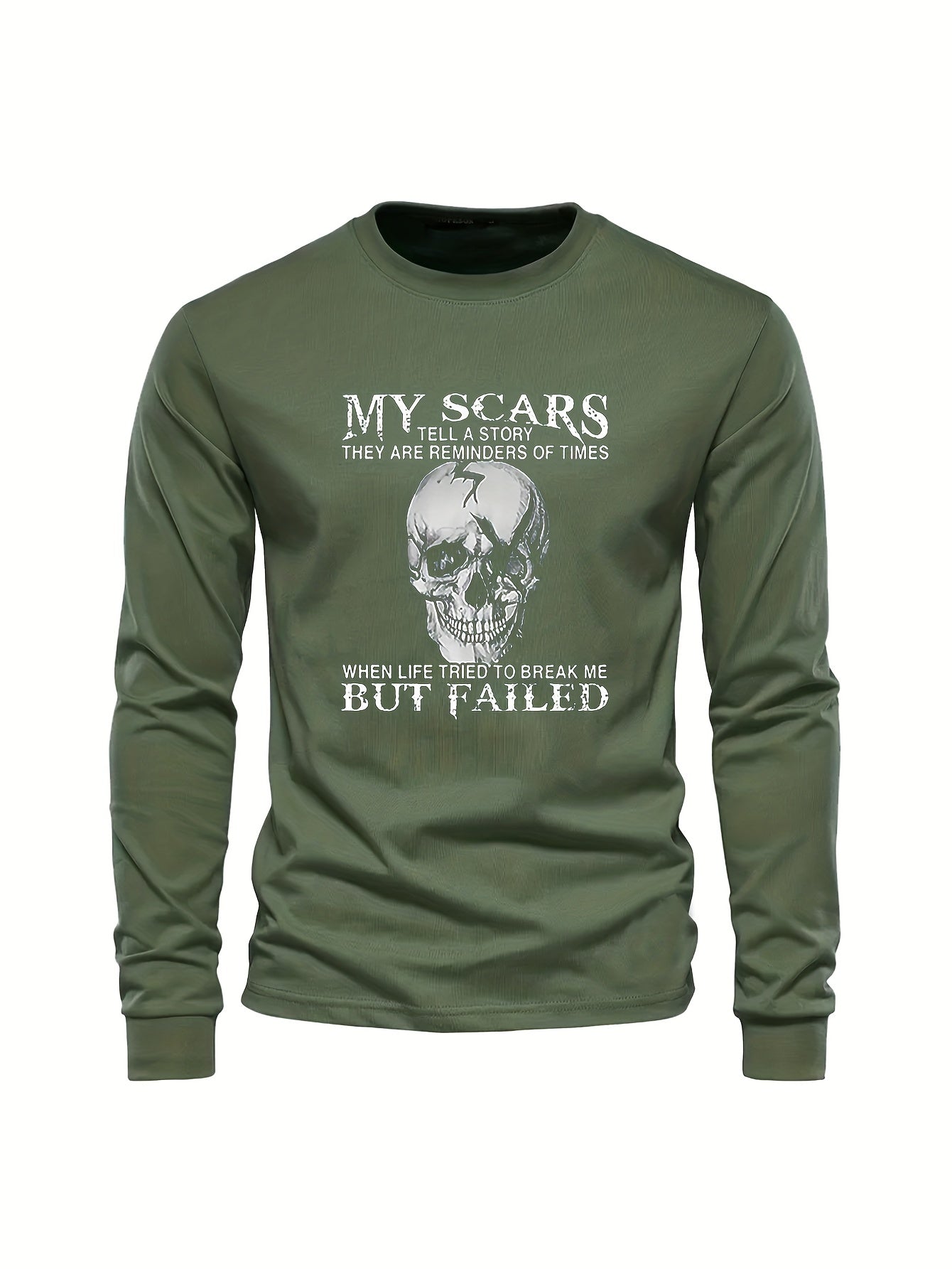 Herren Langarmshirt mit Totenkopf-Druck und Spruch