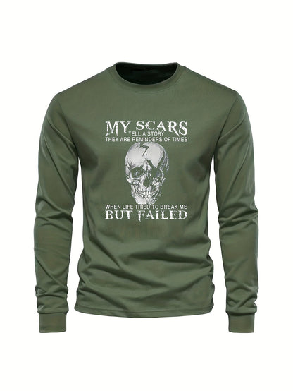 Herren Langarmshirt mit Totenkopf-Druck und Spruch
