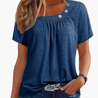 Damen Shirt mit asymmetrischem Ausschnitt und Knopfdetails – Modisches Freizeit Oberteil