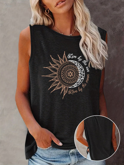 Damen Tanktop mit Mandala-Sonne-Mond-Print – Boho Style Shirt für Freizeit & Sommer