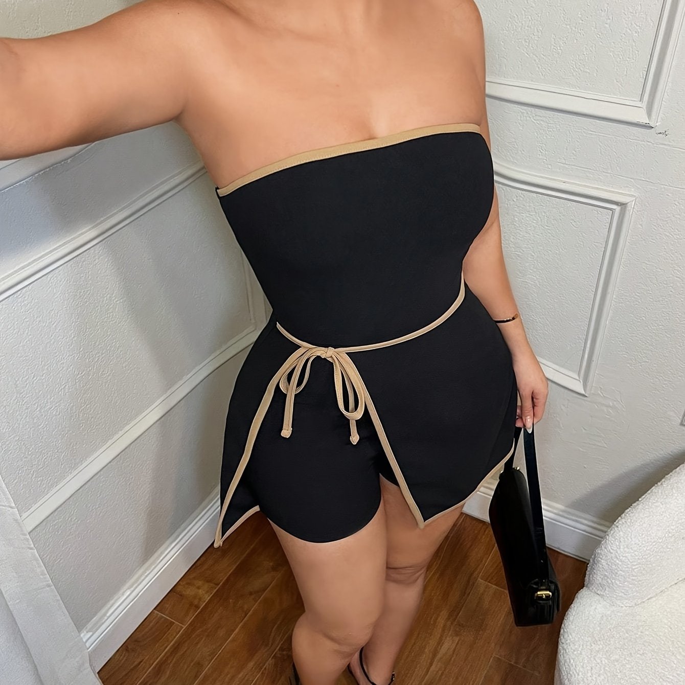 Damen Einteiler Bandeau Peplum Jumpsuit Elegant für Alltag und Ausgehen
