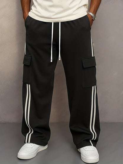 Herren Cargo Jogginghose mit Streifen und Taschen – Streetwear Stil, Relaxed Fit