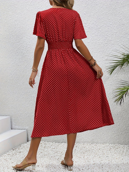 Damen Polka Dot Sommerkleid mit V-Ausschnitt – Elegantes Freizeit Maxikleid