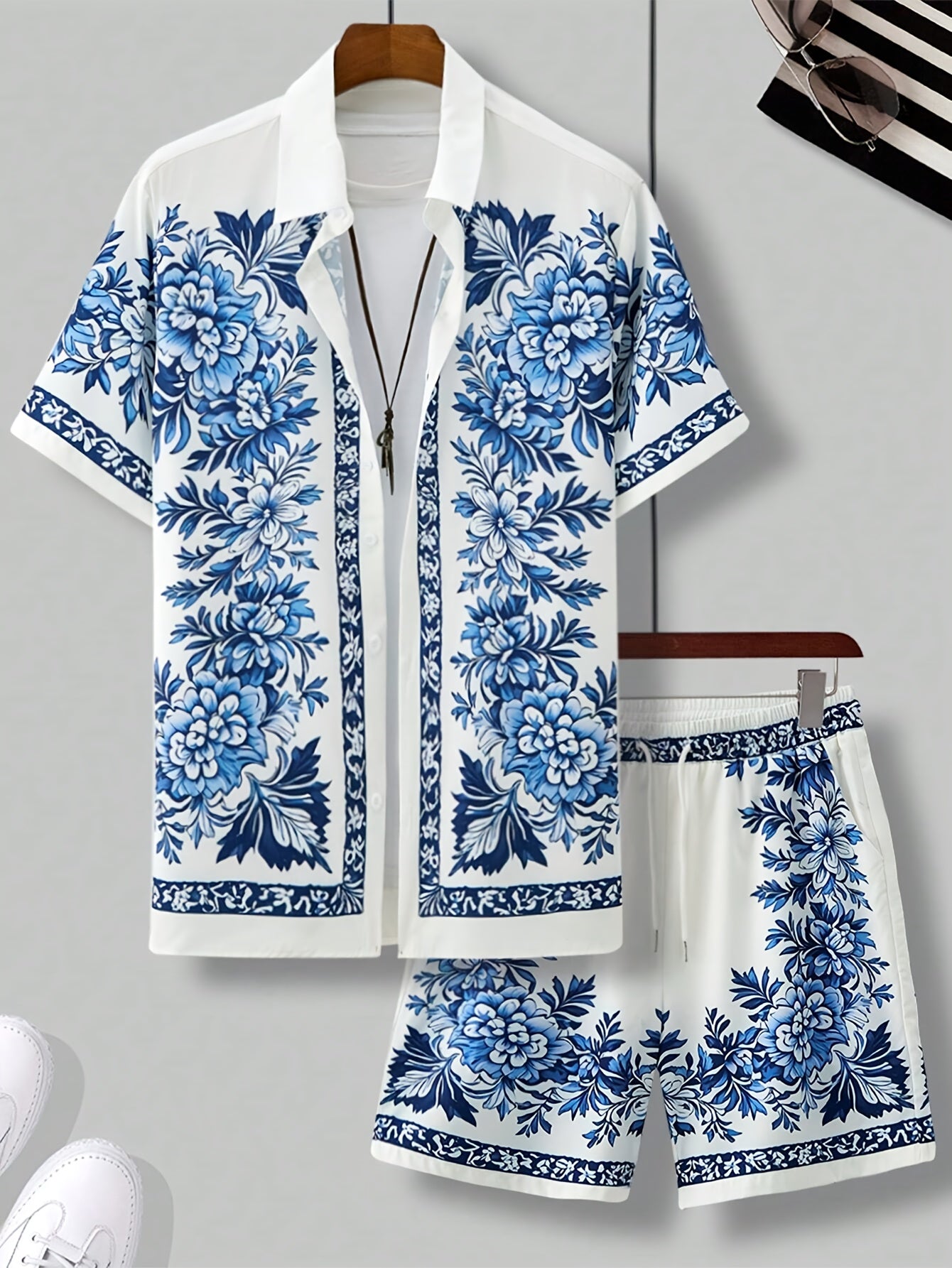 Herren Sommer Set mit Kurzarmhemd und Shorts – Eleganter Freizeitstil mit Blumenmuster für Urlaub & Alltag