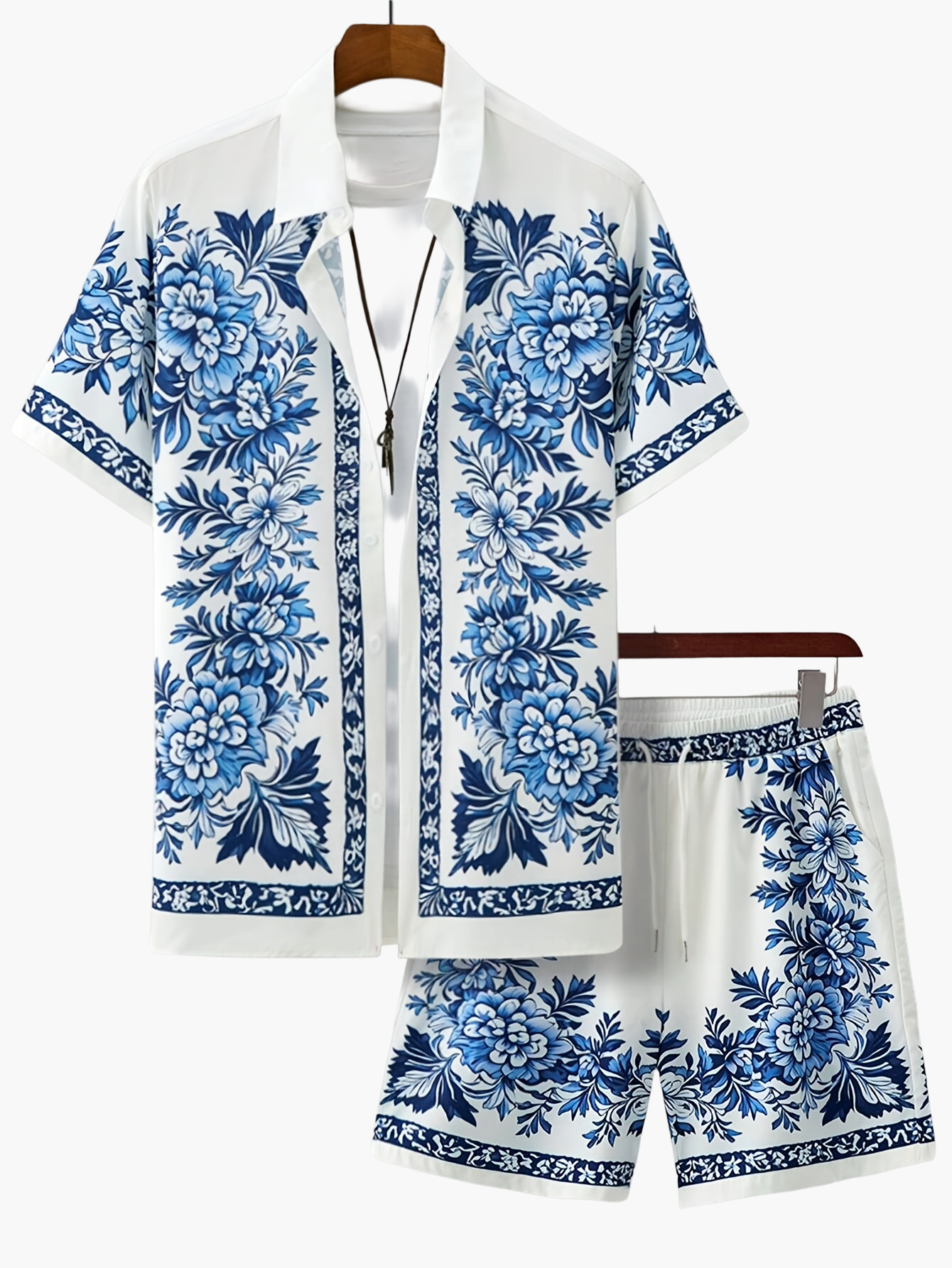 Herren Sommer Set mit Kurzarmhemd und Shorts – Eleganter Freizeitstil mit Blumenmuster für Urlaub & Alltag