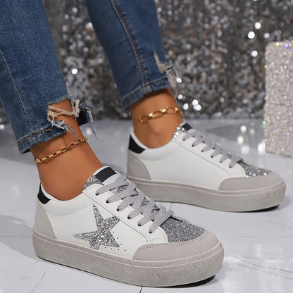 Damen Sneaker mit Glitzerstern – Modische Freizeitschuhe für Alltag & Party