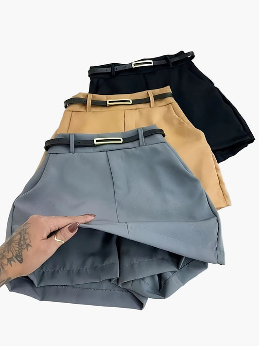 Damen Eleganter High-Waist Skort mit Gürtel-Look – Büro & Freizeit