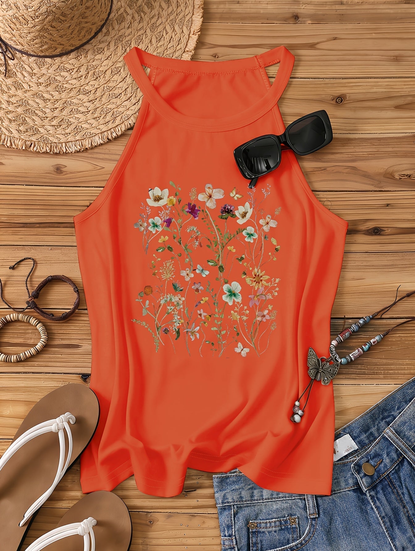 Damen Sommer Tanktop mit Blumenmuster – Lässiges Freizeitshirt für den Alltag und Urlaub