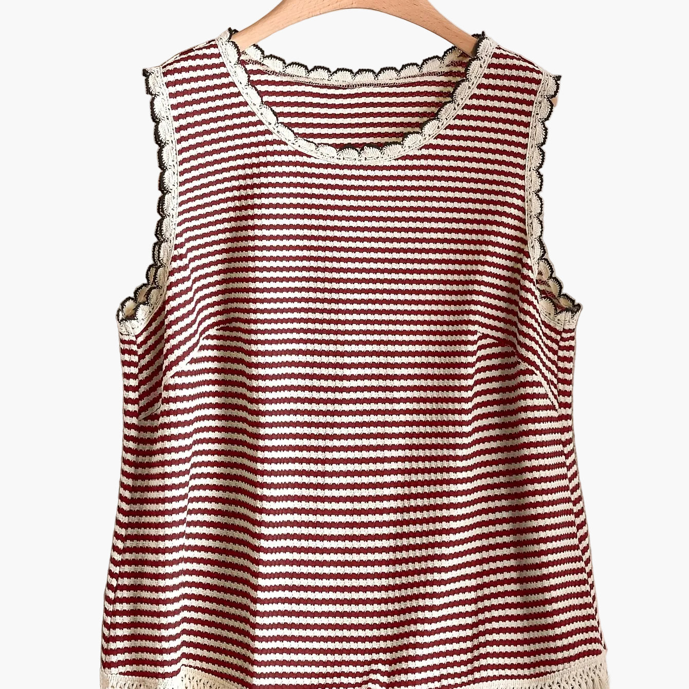 Damen Elegantes Strick-Tanktop mit Fransen und Streifen – Ideal für Frühling & Sommer