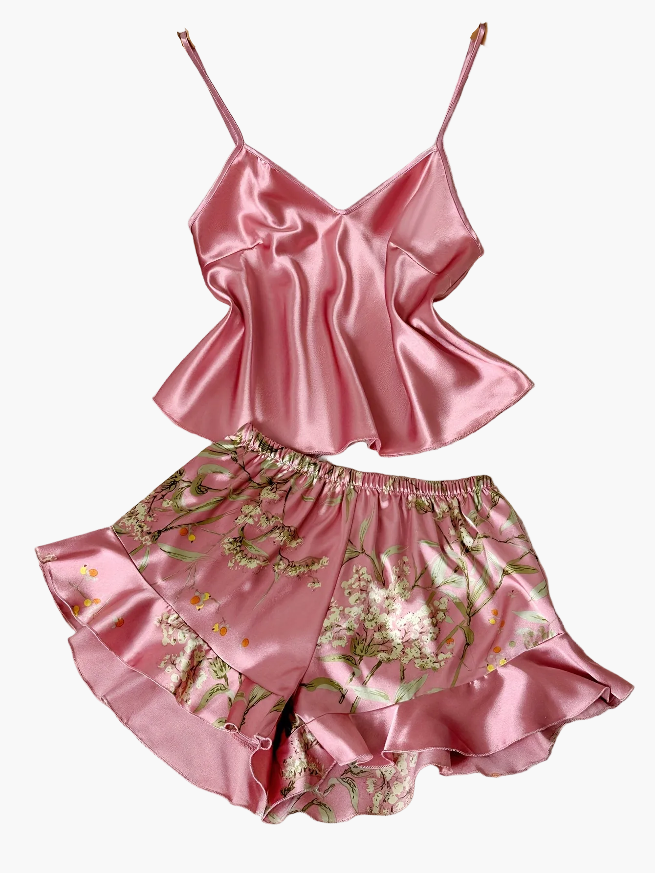 Damen Satin Pyjama Set mit Blumenmuster – Elegantes Schlafanzug-Set für Sommer & Alltag