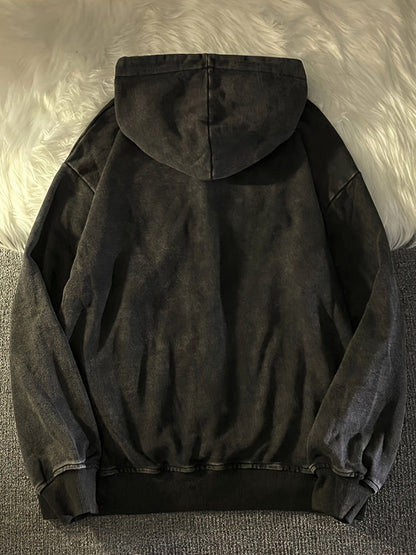 Kapuzenjacke mit Reißverschluss, verwaschener Look, Unisex, Anthrazit