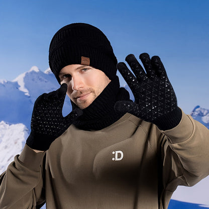 Unisex Winter Set 4-teilig: Strickmütze, Loop-Schal, Touchscreen-Handschuhe & Socken mit Futter
