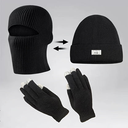 Unisex Wintermütze Balaclava Set Strickmütze Sturmhaube Beanie Schal Handschuhe