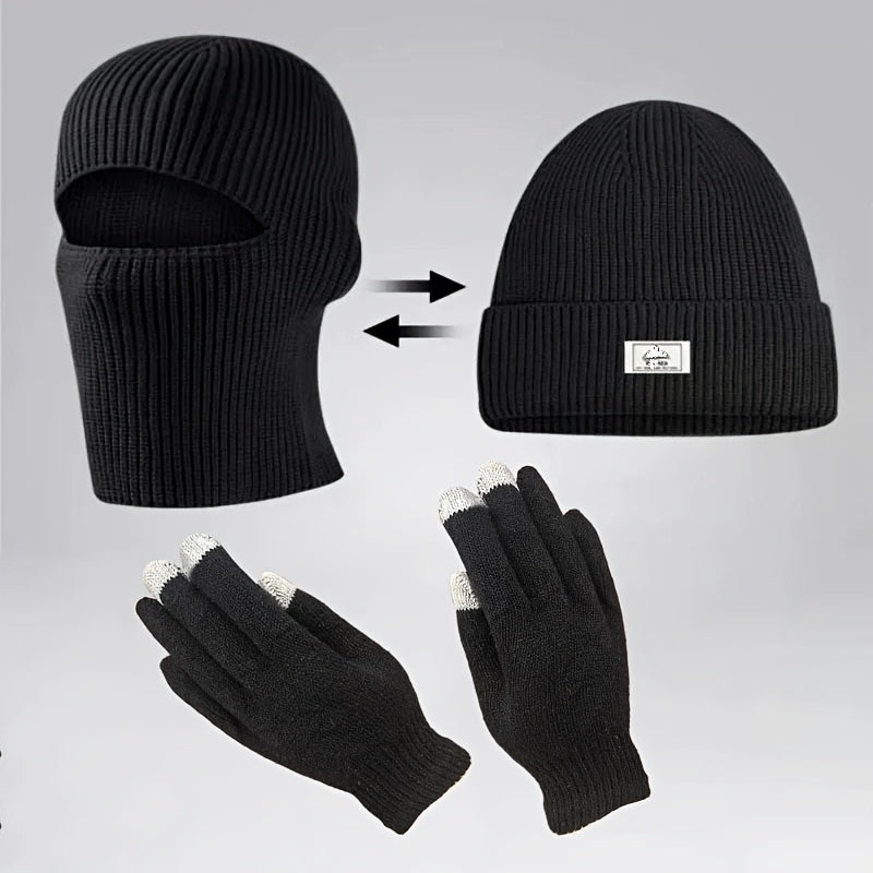 Unisex Wintermütze Balaclava Set Strickmütze Sturmhaube Beanie Schal Handschuhe