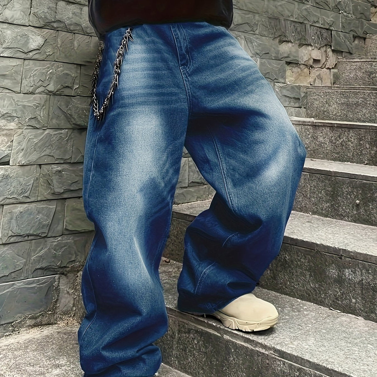 Weite Baggy Jeans Hose im Vintage Look, Dunkelblau
