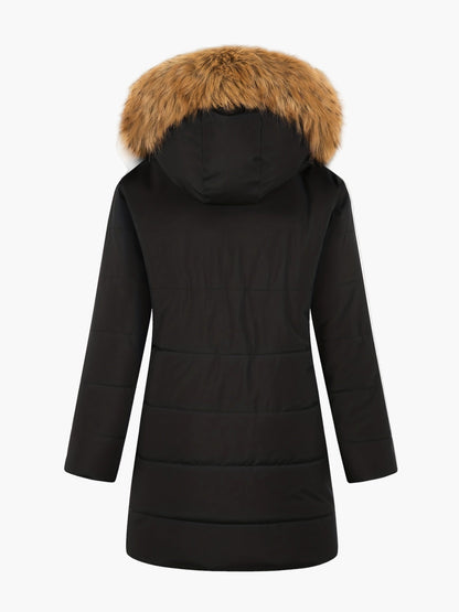 Damen Winter Steppmantel mit Kunstfellkapuze und Teddyfutter – Eleganter Alltagsmantel für kalte Tage