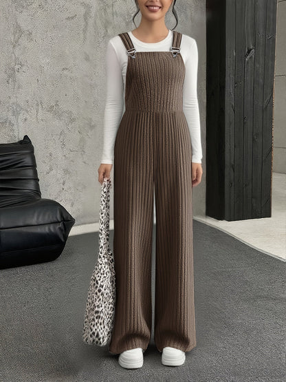 Damen Gerippter Latzhose Jumpsuit Grau Weites Bein