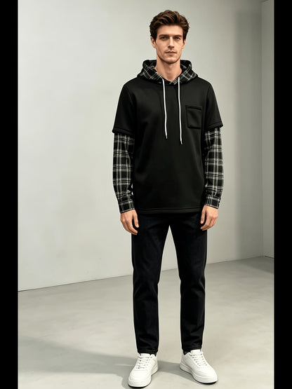 Hoodie Braun/Schwarz Kariert mit Kapuze und Brusttasche