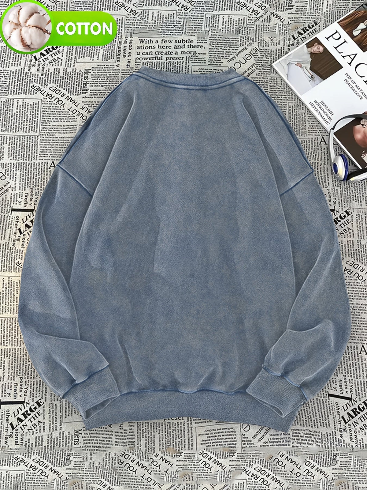 Sweatshirt Unisex Oversize mit Katzen-Sushi-Motiv, Rundhals, Baumwolloptik