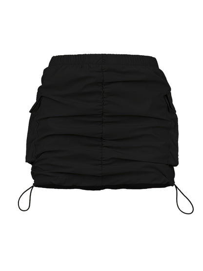 Damen Utility Minirock mit Raffung und Kordelzug – Streetstyle Cargo Skirt