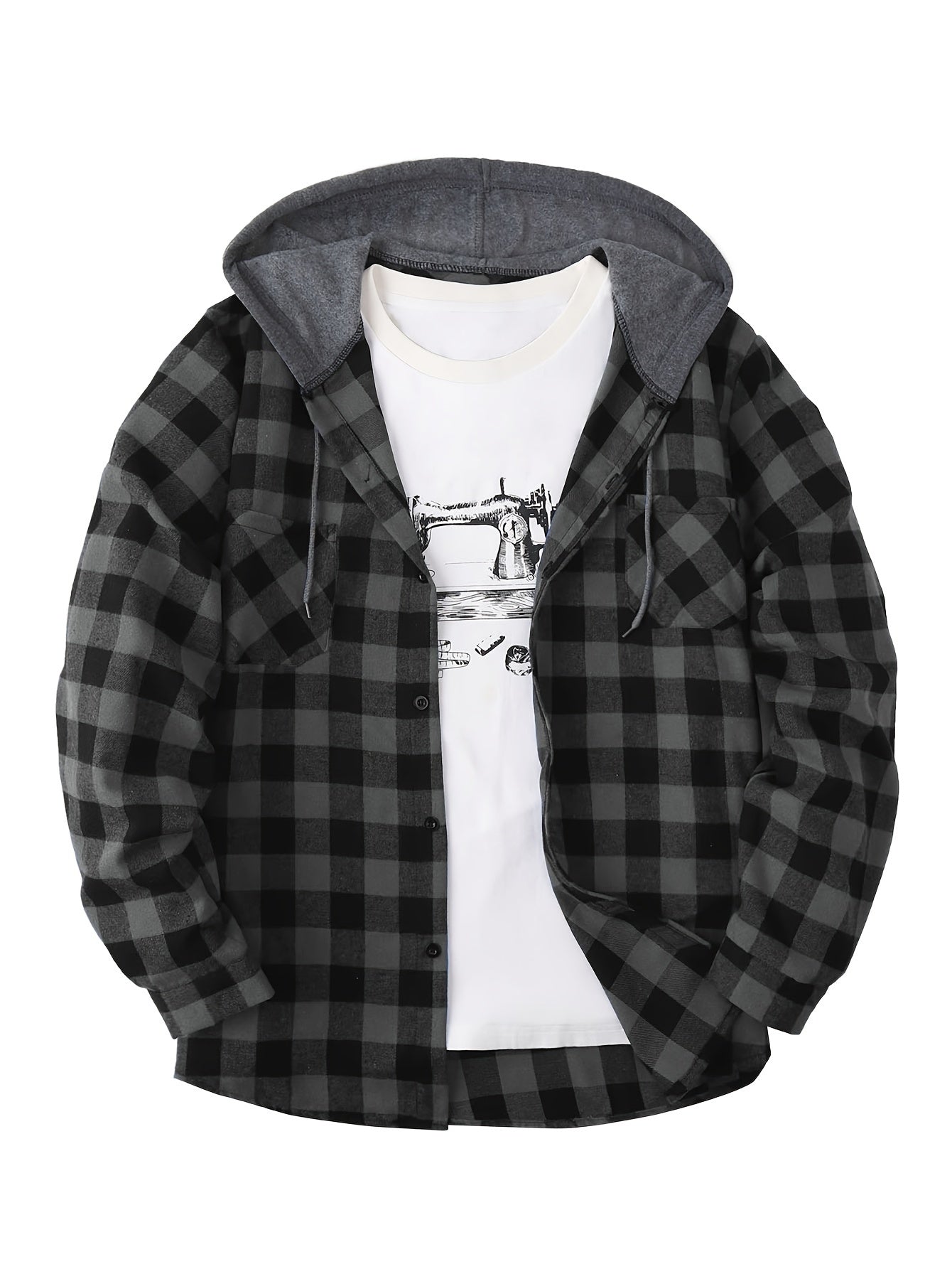 Herren Karo-Hemdjacke mit Kapuze – Lässige Streetwear für Alltag und Freizeit