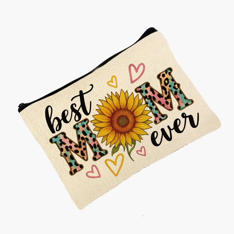 Best Mom Ever Damen-Kosmetiktasche – Stilvolle Muttertag Geschenkidee mit Sonnenblume und Herz-Design