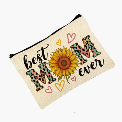 Best Mom Ever Damen-Kosmetiktasche – Stilvolle Muttertag Geschenkidee mit Sonnenblume und Herz-Design