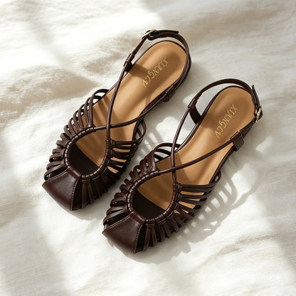 Damen Sandalen mit geflochtenem Design und eckiger Zehenpartie – Stilvolle Sommerschuhe für Alltag und Freizeit