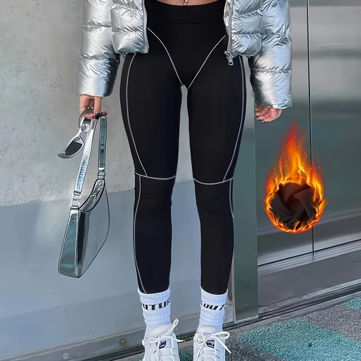 Damen Leggings mit Kontrastnähten Schwarz – Figurbetonte Sporthose