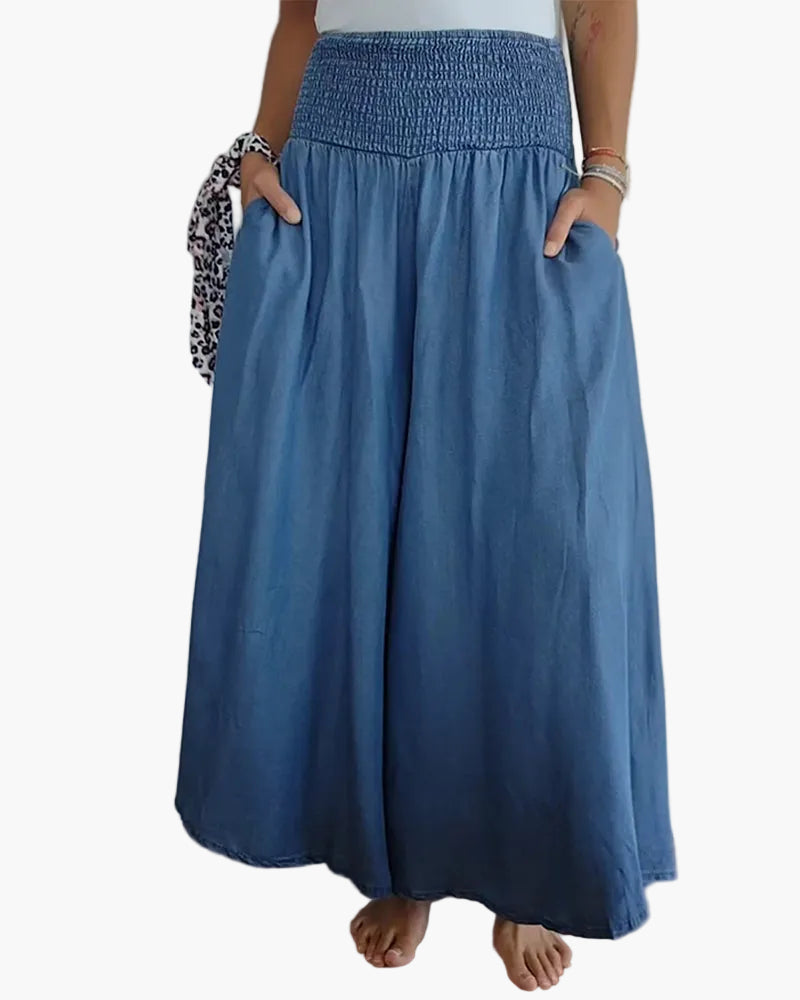 Damen Weite-Hose mit hohem Bund – Lässige elegante Freizeithose, bequemer Alltagsstil